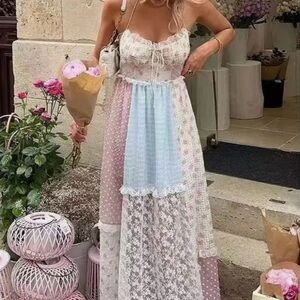 Chic Patchwork Lace Maxi Dress